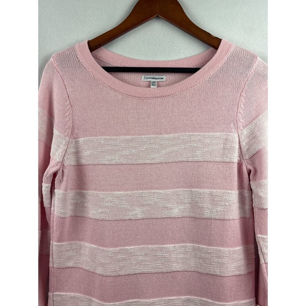Croft & Barrow Pink & White Striped Sweater S 100% Cotton Womens Knit Pullover M